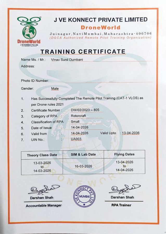 Small RPA Remote Pilot Training certificate